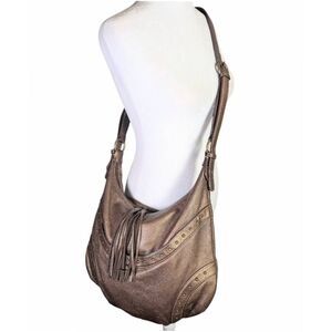 Vintage Y2K RED brand Bronze Metallic leather studded hobo tassel crossbody bag